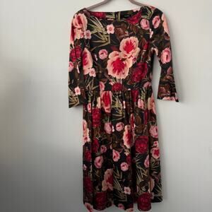 Hallhuber Long Sleeve Vintage Floral Print Midi Dress